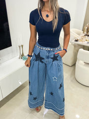 DENIM STAR WIDE LEG PANTS