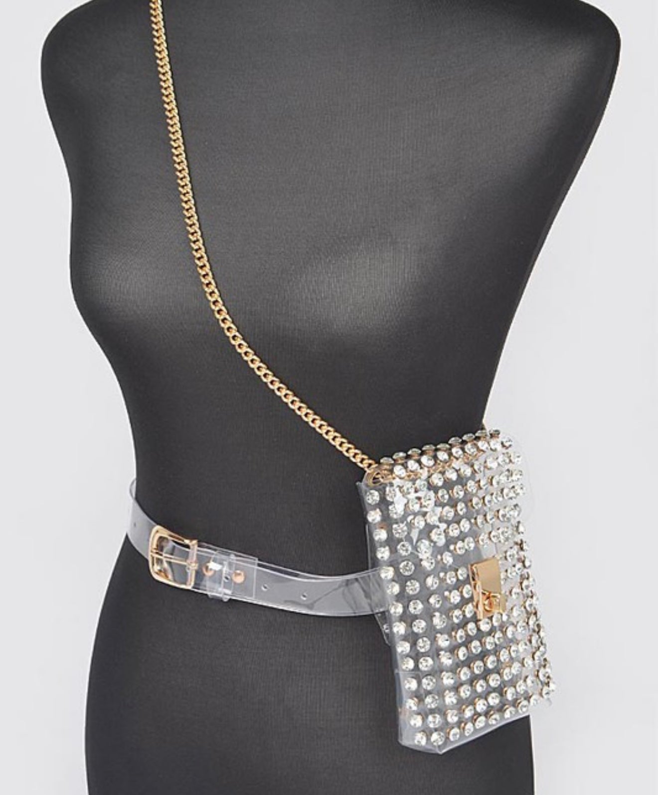 RHINESTONE BELT BAG W/CHAIN