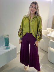 GREEN/PLUM DETAILED BLOUSE