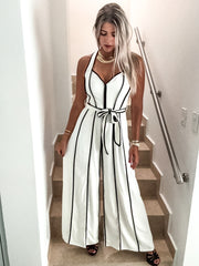 WHITE/BLACK HALTER JUMPSUIT