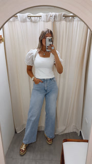WHITE EYELET SLEEVES BLOUSE