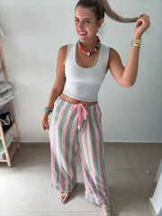 PINK/GREEN STRIPED GAUZE PANTS