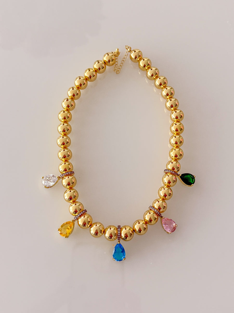 GOLD MULTICOLOR DROP NECKLACE