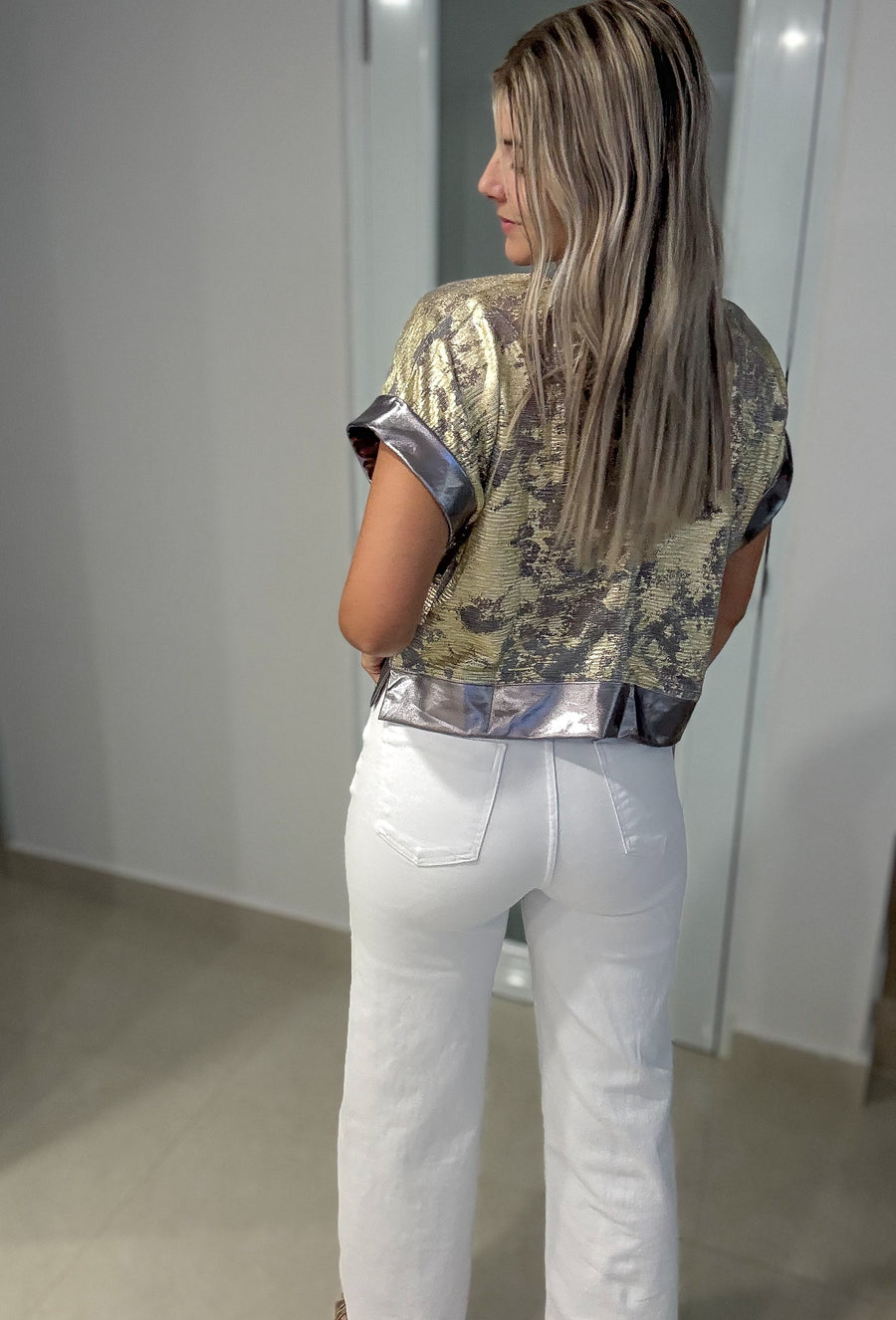 PEWTER/GOLD METALLIC BLOUSE
