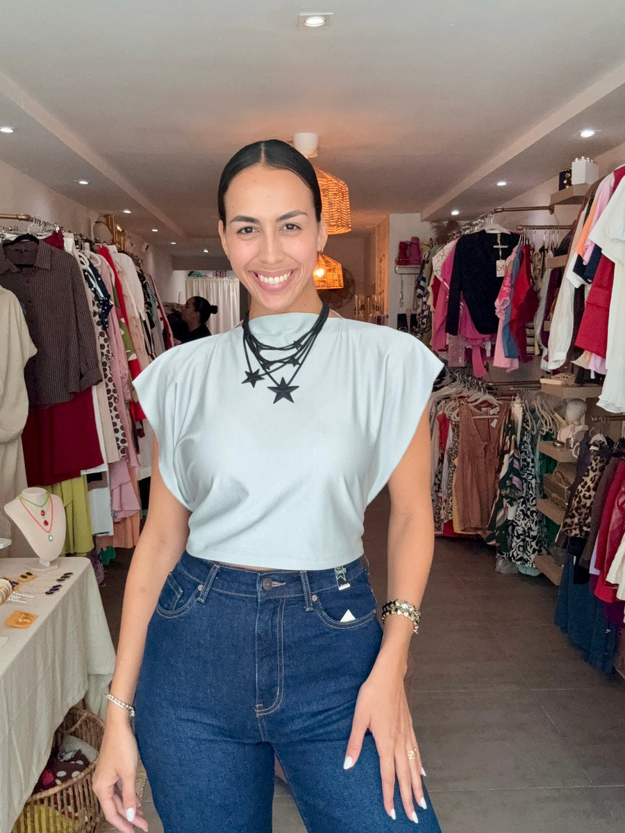 PIA SILVER SOLID SQUARE BLOUSE