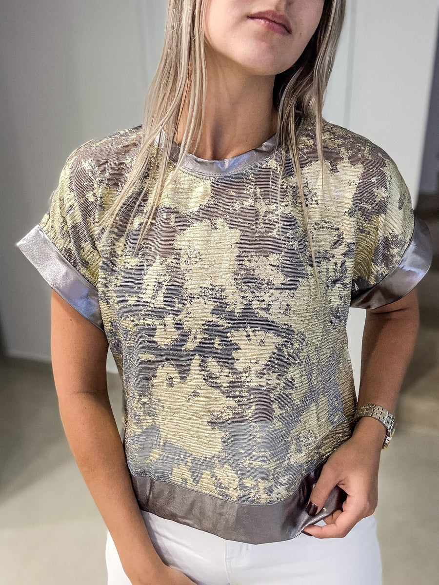 PEWTER/GOLD METALLIC BLOUSE