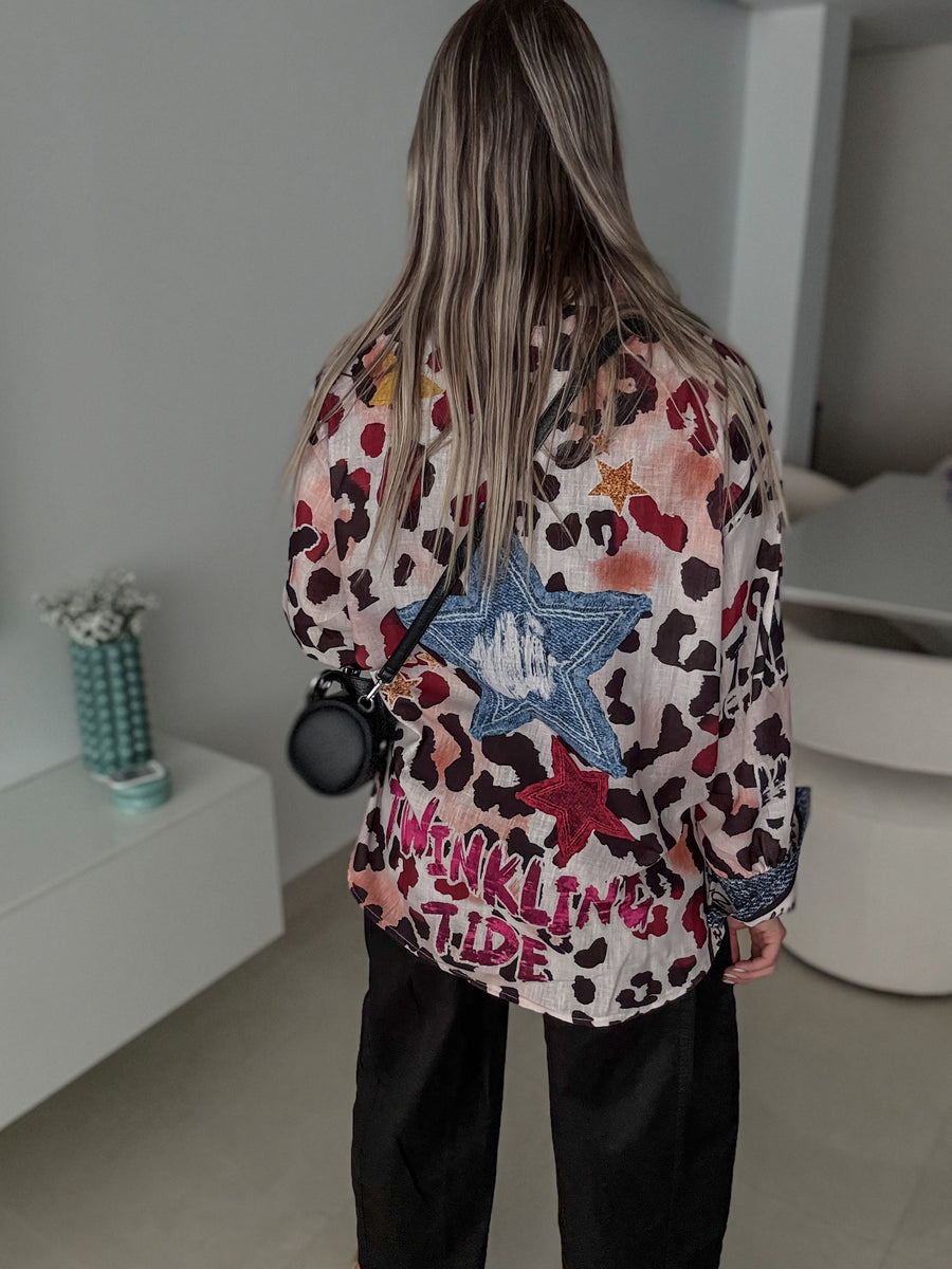 BURGUNDY LEOPARD/STAR TUNIC BLOUSE