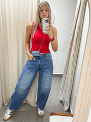 DENIM LOW- RISE BARREL JEANS