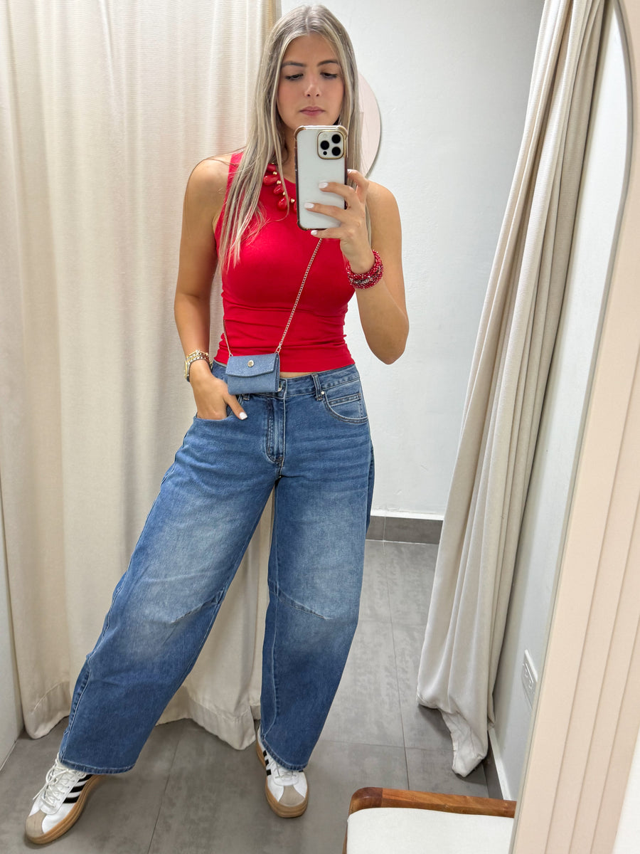 DENIM LOW- RISE BARREL JEANS