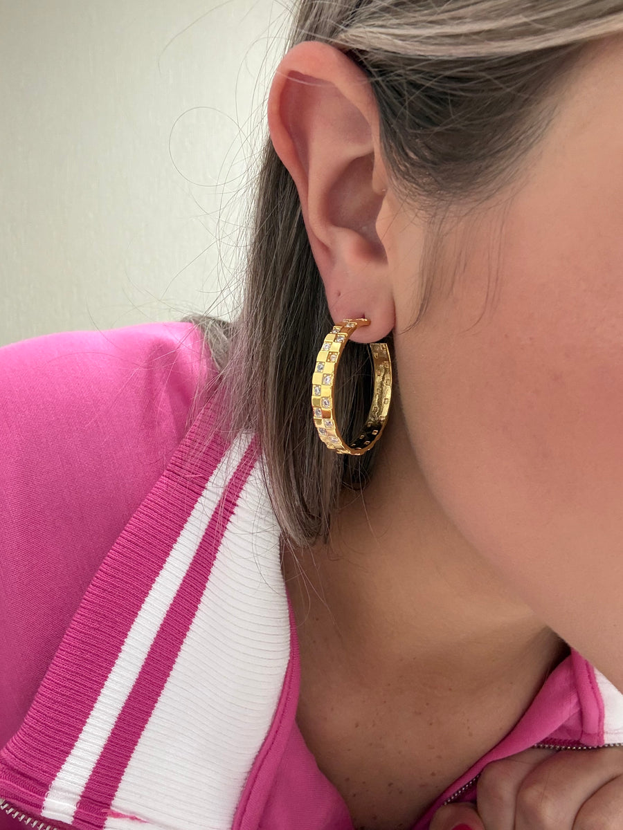 GOLD PAVE HOOP EARRING