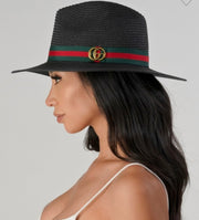 GREEN & RED BAND STRAW HAT
