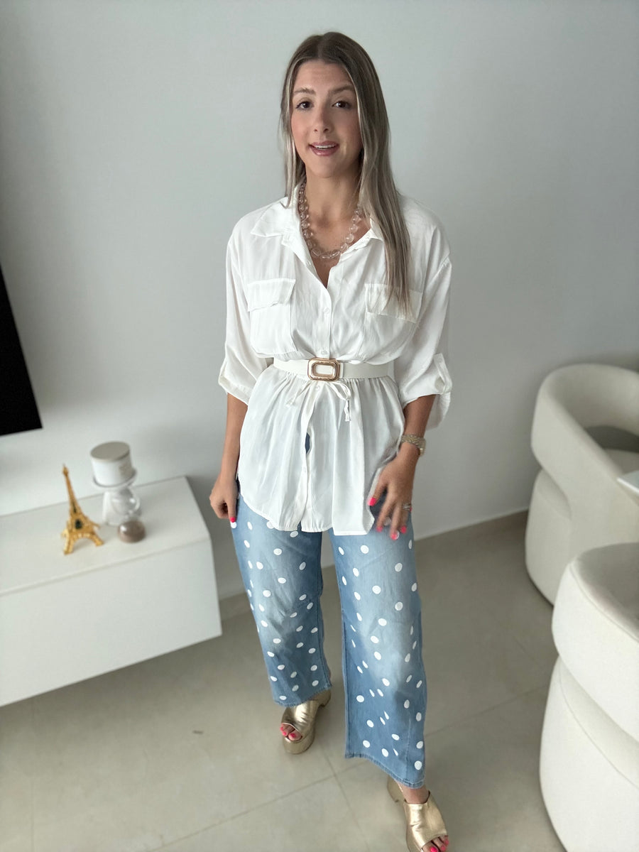 WHITE CARDIGAN BLOUSE