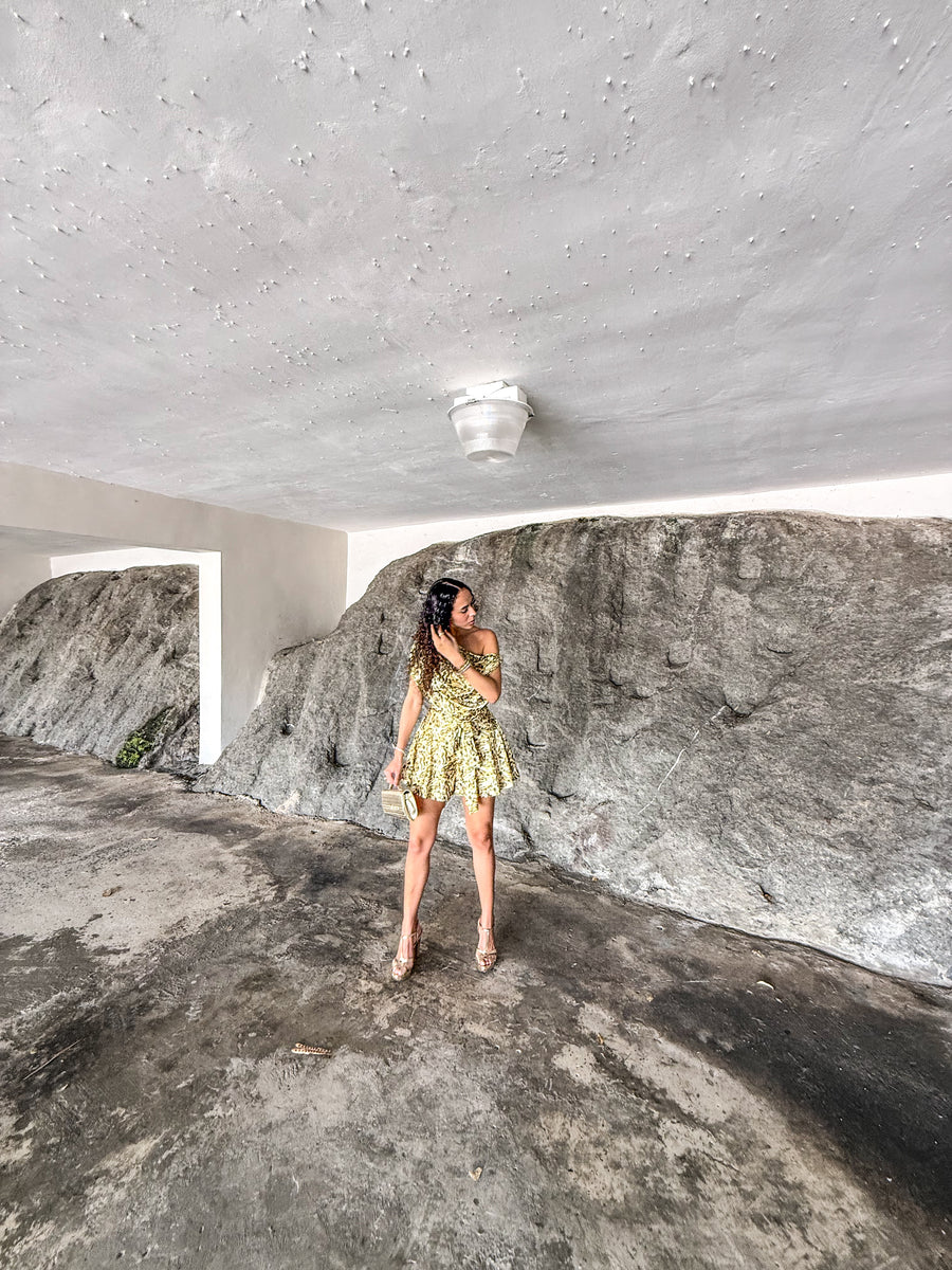 SATIN MUSTARD LEOPARD PRINT ROMPER