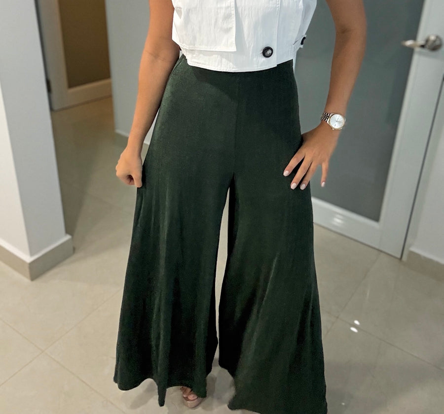 HUNTER GREEN WIDE FLOWY PANTS
