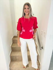 RED/PINK FLOWER DETAIK BLOUSE