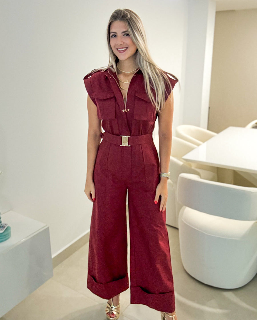 BURGUNDY WIDE LEG JUMPSUIT