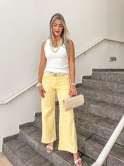 BUTTER YELLOW STRETCH WIDE LEG JEANS