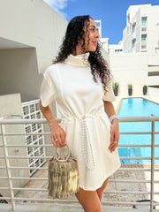 WHITE DRAWSTRING SHORT DRESS