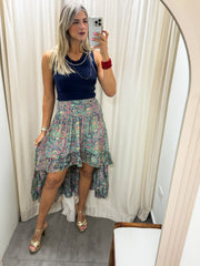 PRINTED HIGH LOW SKIRT
