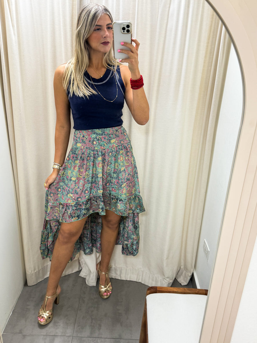 PRINTED HIGH LOW SKIRT