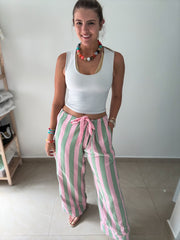 PINK/GREEN STRIPED GAUZE PANTS