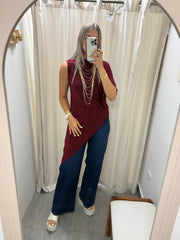 PIA BURGUNDY ASYMMETRIC BLOUSE
