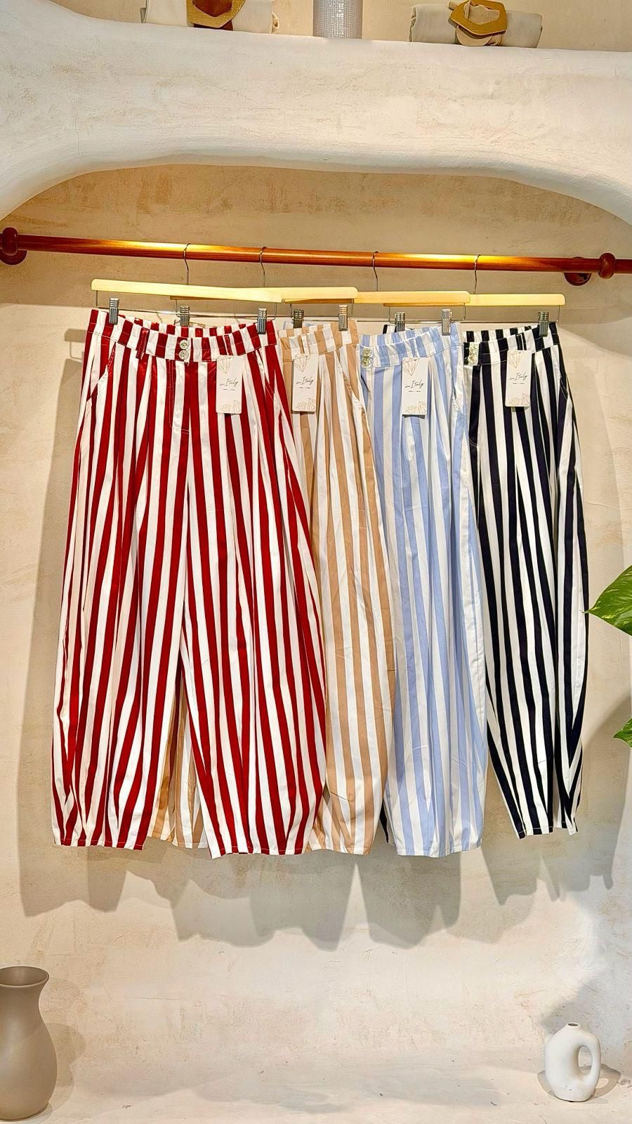 STRIPED BARREL PANTS