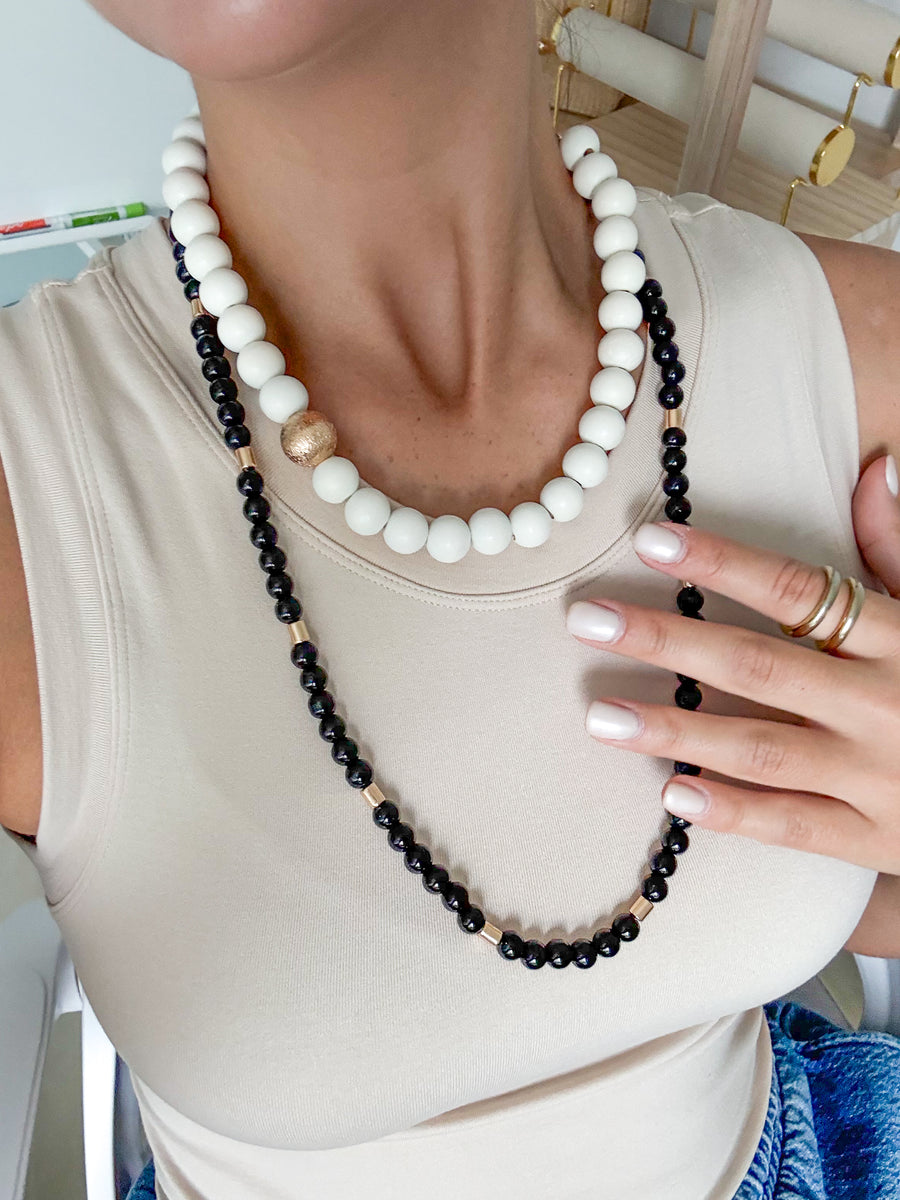 TWO TONE BEADED LAYERED NECKLACE