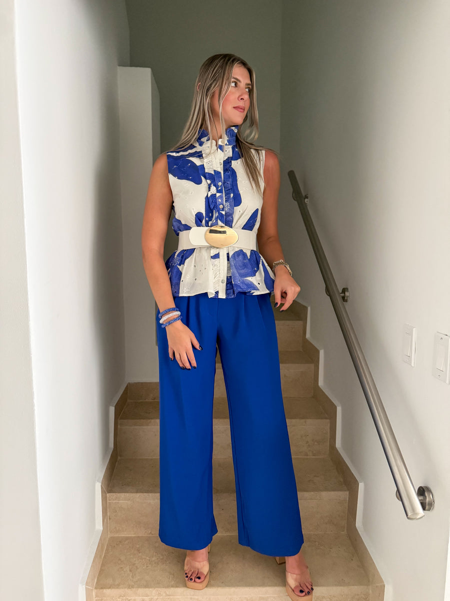 ROYAL BLUE EYELET BLOUSE