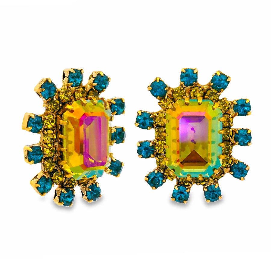 SISI EARRINGS IN AQUA/LEMON