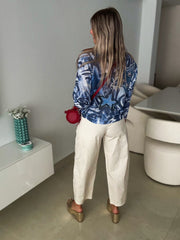 BLUE DENIM STAR SWEATER BLOUSE