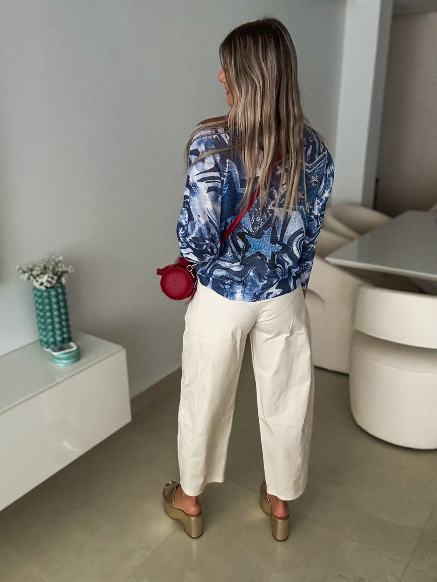 BLUE DENIM STAR SWEATER BLOUSE