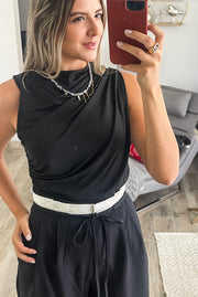 BLACK DRAPED STRETCHY BLOUSE