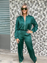 Load image into Gallery viewer, HUNTER GREEN SATIN BOMBER JACKET
