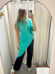 PIA TURQUOISE ASYMMETRIC BLOUSE