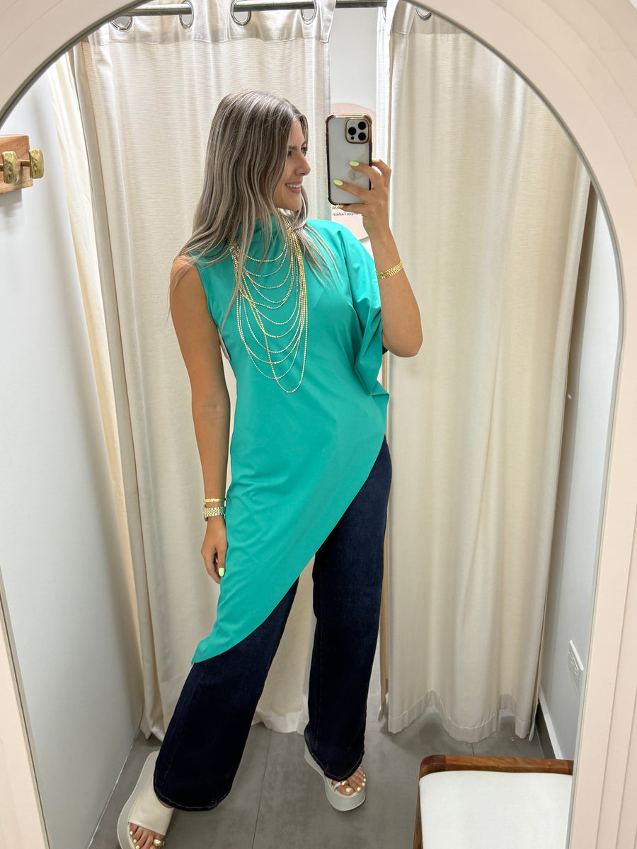 PIA TURQUOISE ASYMMETRIC BLOUSE