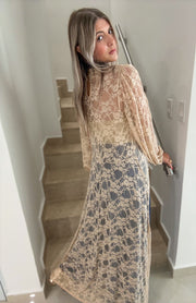 BEIGE STRETCHY LACE HIGH LOW TOP