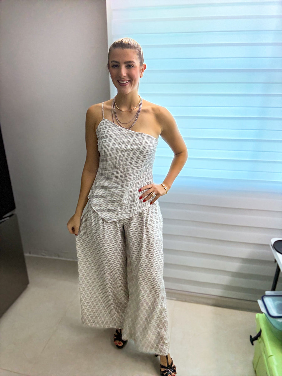 IVORY/GRAY PRINTED TOP & PANT SET