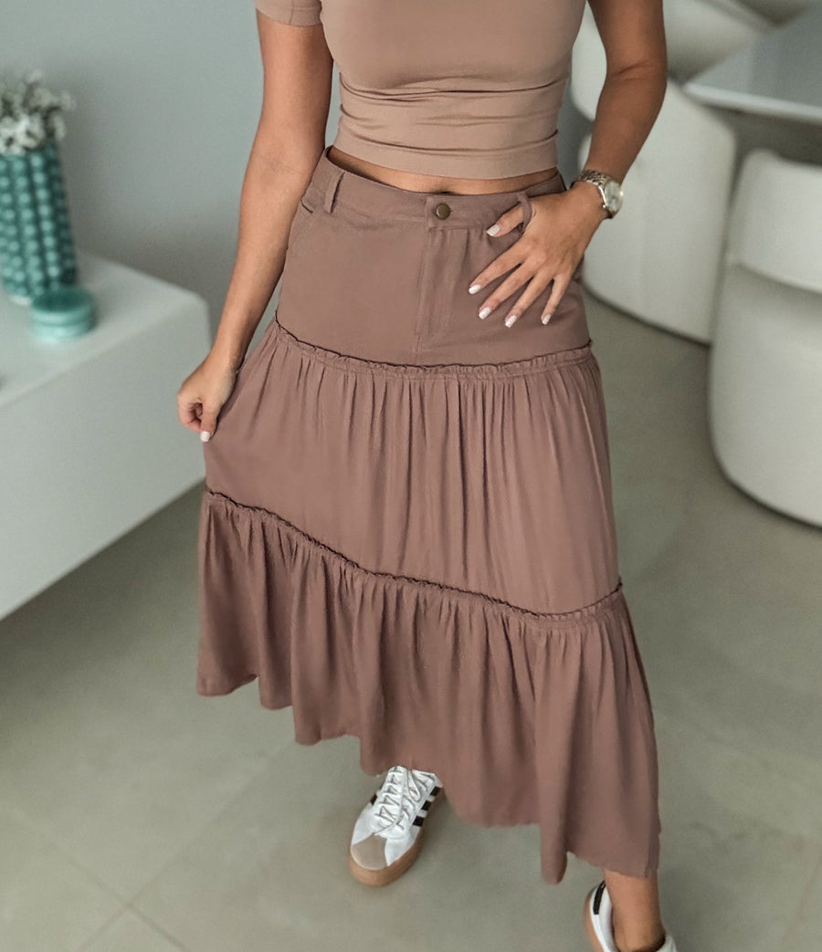 MOCHA CONTRAST MAXI SKIRT