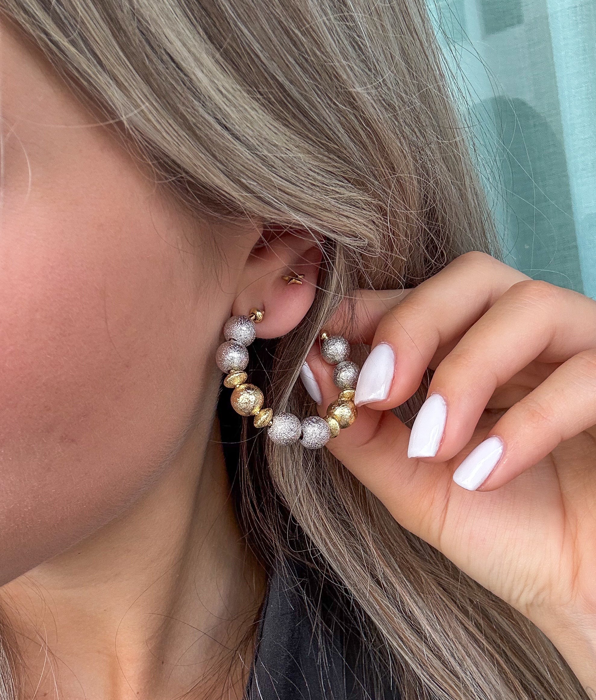 TWO TONE BALL OPEN EARRINGS