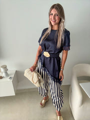 STRIPED BARREL PANTS