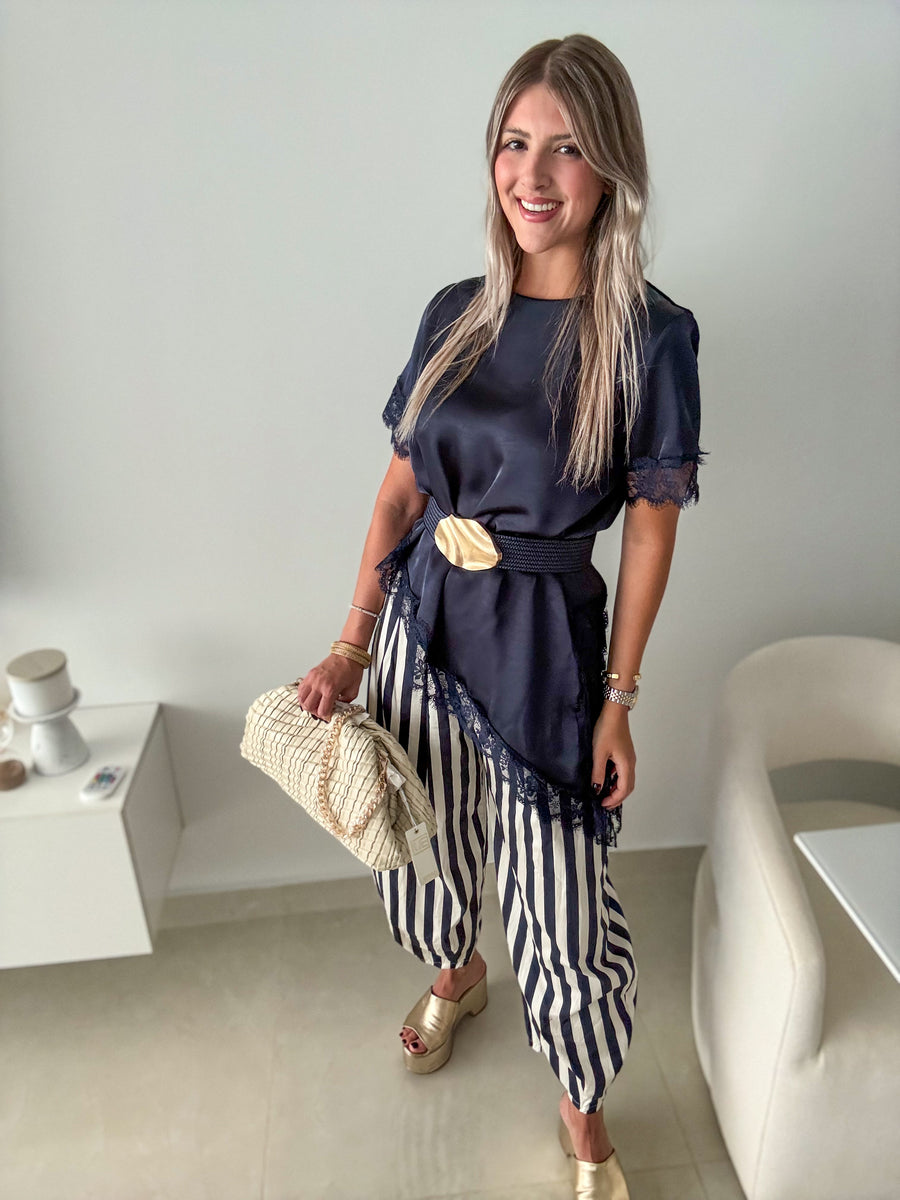 STRIPED BARREL PANTS