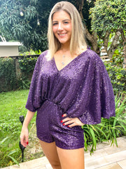 PURPLE SEQUIN KIMONO ROMPER