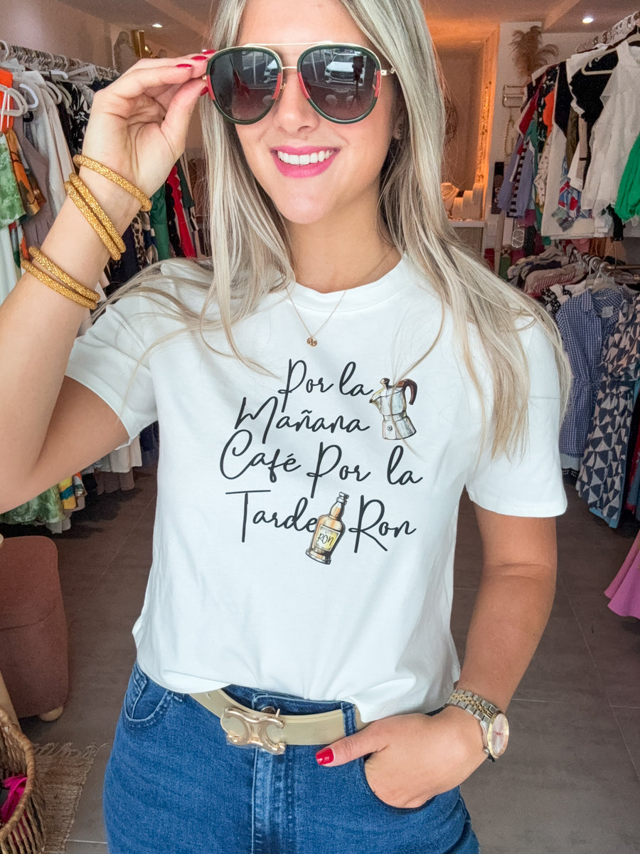 WHITE CAFÉ & RON MID-LENGTH T-SHIRT