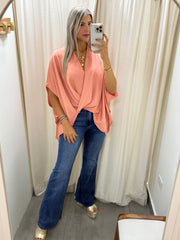 PEACH SATIN TUNIC BLOUSE