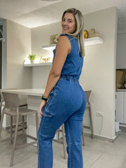 DARK DENIM STRETCHY JUMPSUIT