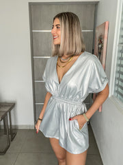 SILVER FAUX LEATHER ROMPER