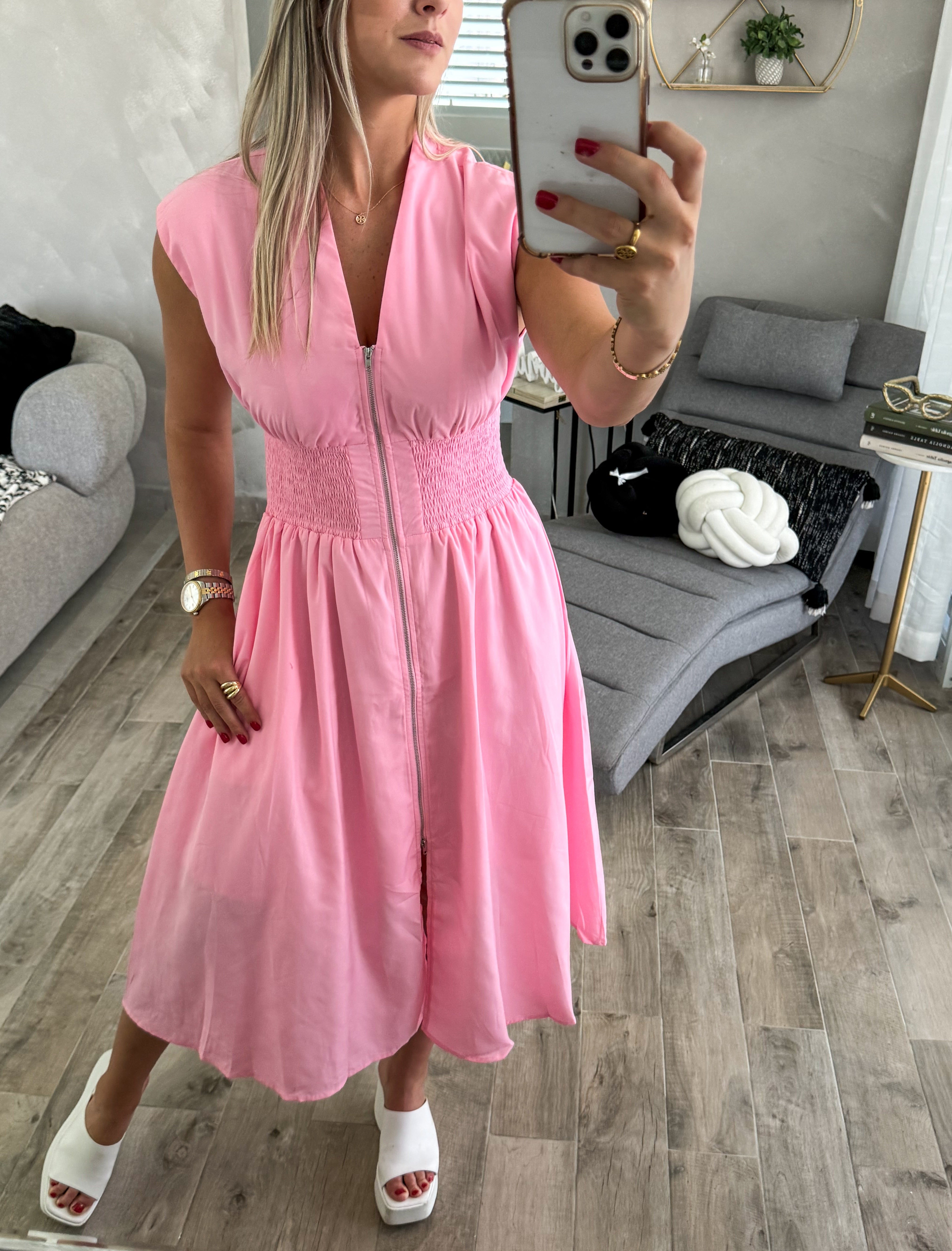 BABY PINK ZIPPER DRESS