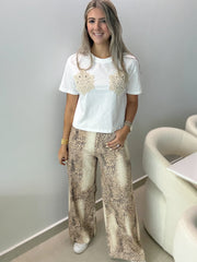 BEIGE LEOPARD LOOSE FIT JEANS