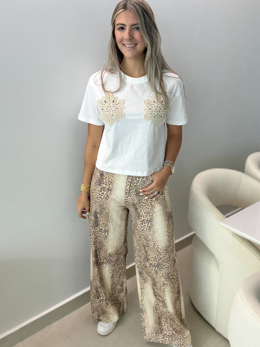BEIGE LEOPARD LOOSE FIT JEANS